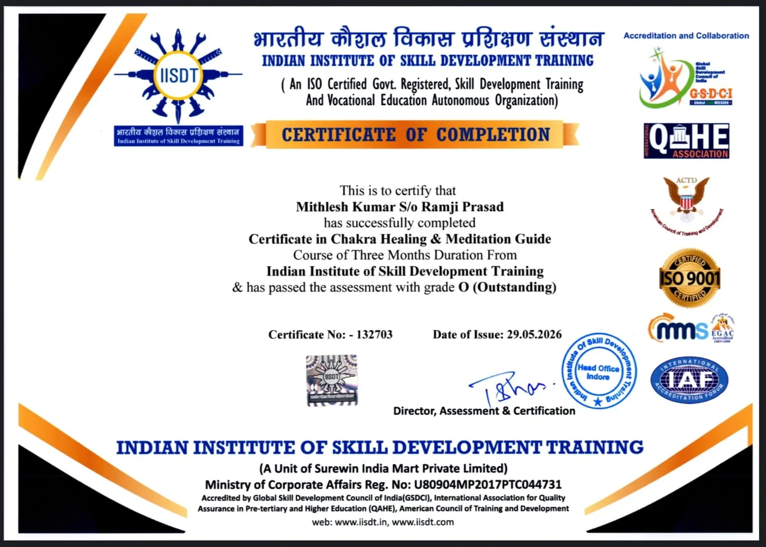 Chakra Healing and Meditation Guide certificate